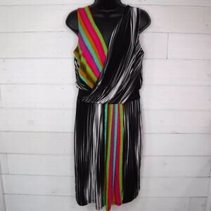 Maggy London Size 8 Black Multicolor Striped Sleeveless Cocktail Dress